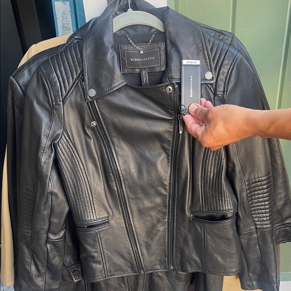 NEW BCBGMaxAzria Sleek Black Leather Jacket